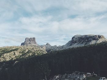 Rock formations on mountain against sky
