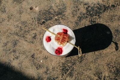 High angle view of food in plate on table