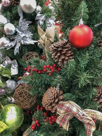 Close-up of christmas decorations on tree