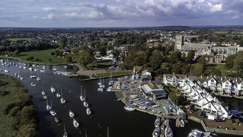 High angle view of buildings against sky in city