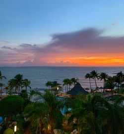 Scenic view of sea against sky at sunset