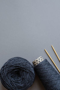 Close-up of objects on table against white background