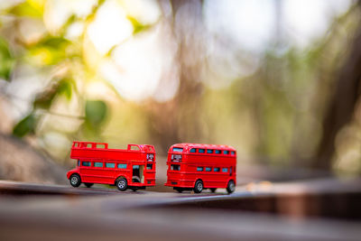 Close-up of toy car on street