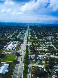 Aerial view of city against sky