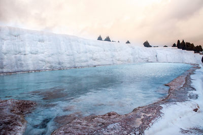 Scenic view of frozen lake against sky during winter