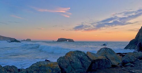 Scenic view of sea at sunset