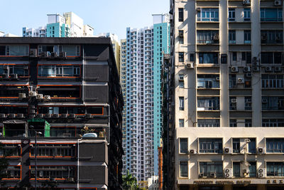 Low angle view of modern buildings in city