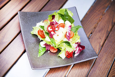 Close-up of salad in plate on table