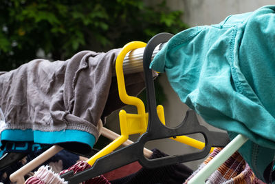 Close-up of hanging clothes 