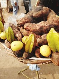 High angle view of fruits in basket