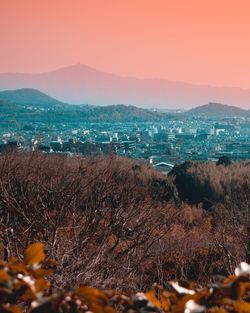 Scenic view of landscape against sky during sunset