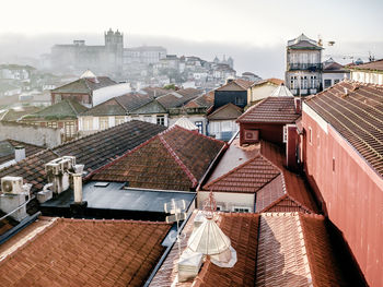 High angle view of buildings in city