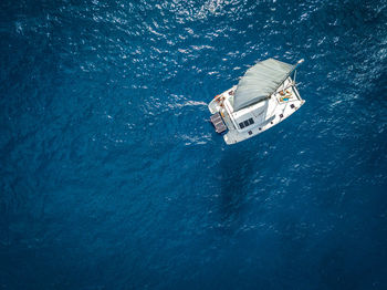 High angle view of sailboat in sea