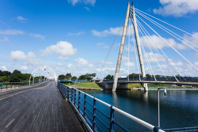 Marine way bridge and southport pier against sky