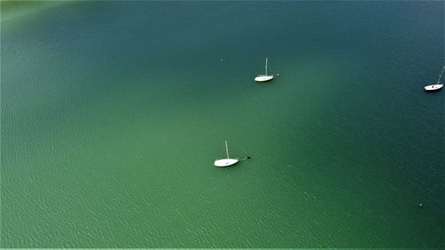 High angle view of sailboat in sea