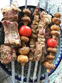 Close-up of vegetables on barbecue grill