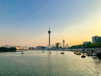 View of buildings against sky during sunset