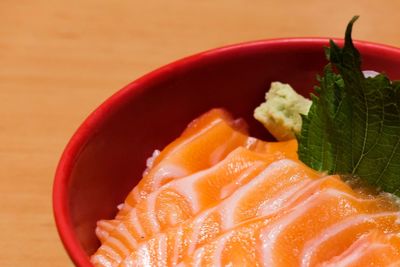 High angle view of dessert in bowl on table