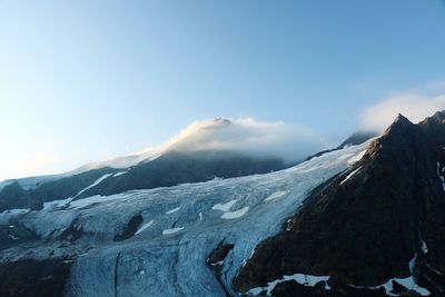 Scenic view of snowcapped mountains against sky