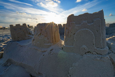 Panoramic view of beach against sky during sunset