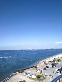 Scenic view of sea against clear blue sky