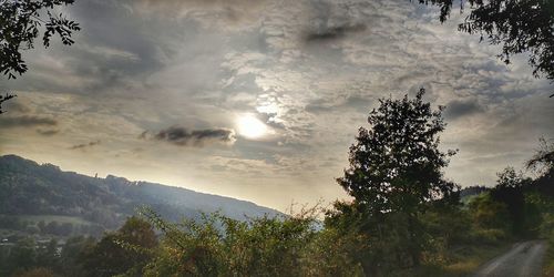 Scenic view of mountains against sky during sunset