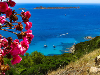 Scenic view of sea against blue sky