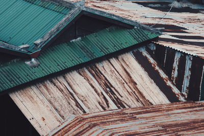 Full frame shot of rusty metallic roofs