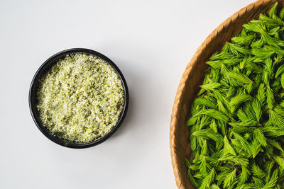 Directly above shot of green beans on table