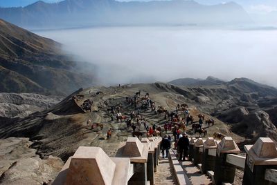 High angle view of people on landscape