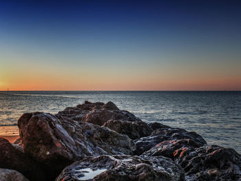 Scenic view of sea against clear sky