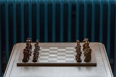 Close-up of chess pieces on board