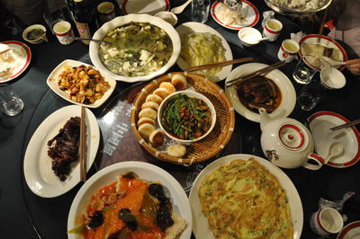 High angle view of food on table