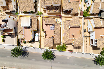 High angle view of buildings by street