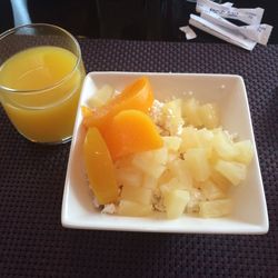 Close-up of breakfast served on table