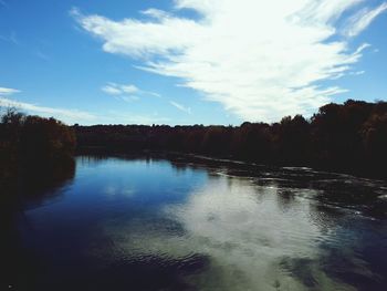 Scenic view of lake against cloudy sky