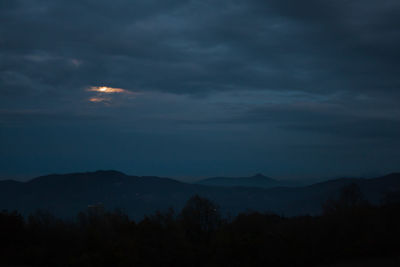 Scenic view of silhouette mountains against sky at sunset