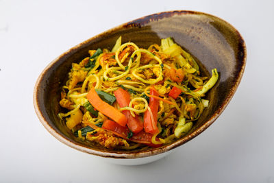 High angle view of noodles in bowl