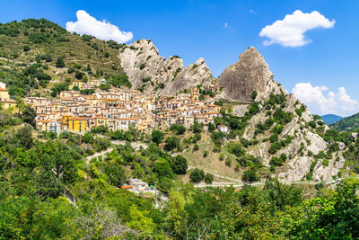 View of castelmezzano, a typical village under the peaks of the dolomiti lucane in basilicata region