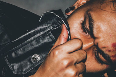 Close-up of man with hands