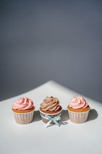 Cupcakes on a white sunny background with a shadow.