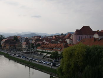 High angle view of townscape against sky