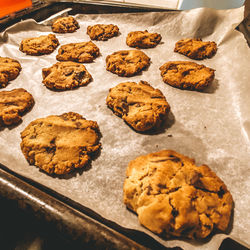 High angle view of cookies