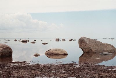 Rocks on shore against sky