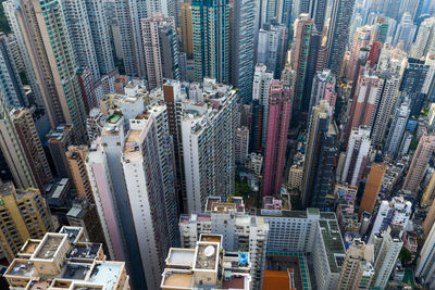 High angle view of modern buildings in city