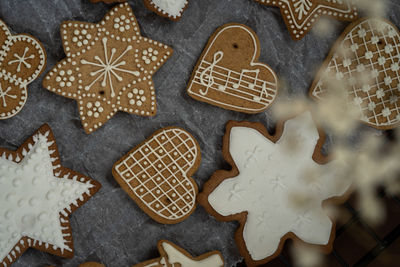 High angle view of cookies