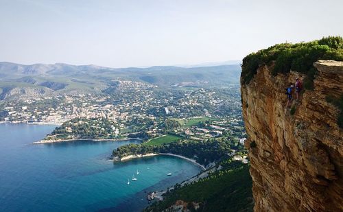 View of cityscape with mountain range in background