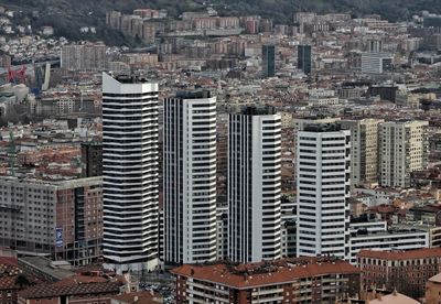 High angle view of buildings in city