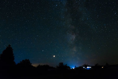 Low angle view of silhouette trees against sky at night