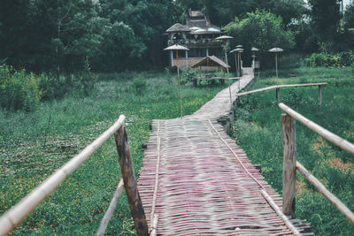 Built structure on field in forest